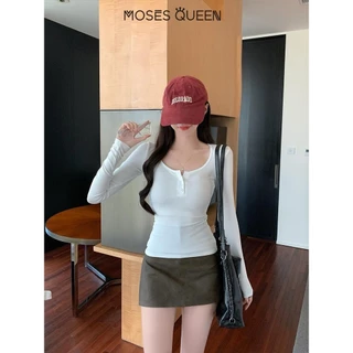 < MOSESQUEEN > เสื้อผ้าสตรีแบบ U-นิ้ว แขนยาว รูปทรงเปิดบางส่วน ดีไซน์ใหม่เฉพาะกลุ่ม ใส่สบาย ทั้งในและนอกบ้าน สำหรับเด็กหญิง #62315