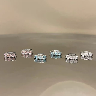 1 คู่ S925 Silver Plated Bling Zircone หู Studs ต่างหูหัวเข็มขัดเครื่องประดับ