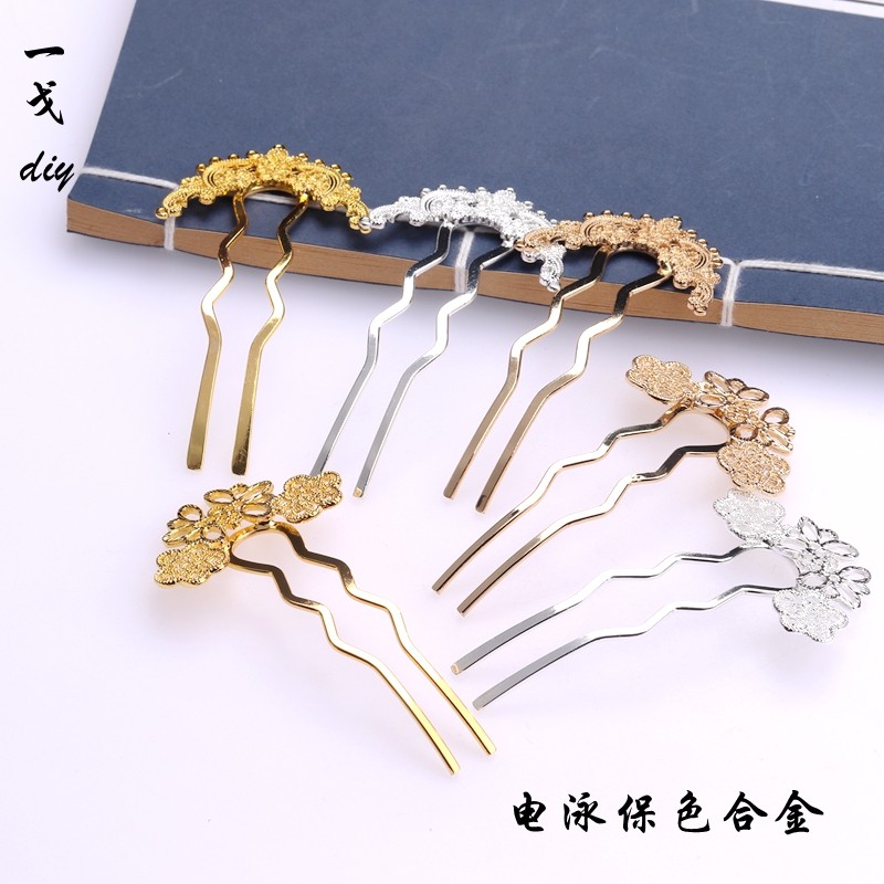 ปิ่นปักผมสไตล์โบราณแบบสองขาทำจากโลหะผสมเคลือบสี DIY รูปดอกบ๊วย วัสดุ DIY เครื่องประดับ