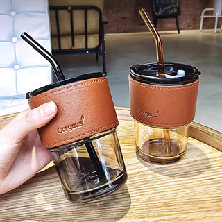 แก้วน้ำดื่มถ้วยกาแฟ [ส่งเร็วพิเศษ!] การจัดส่งรวดเร็วแก้วทนความร้อน หลอดดื่ม แก้วกาแฟน้ำเย็น แก้ว กระจก glass straw cold