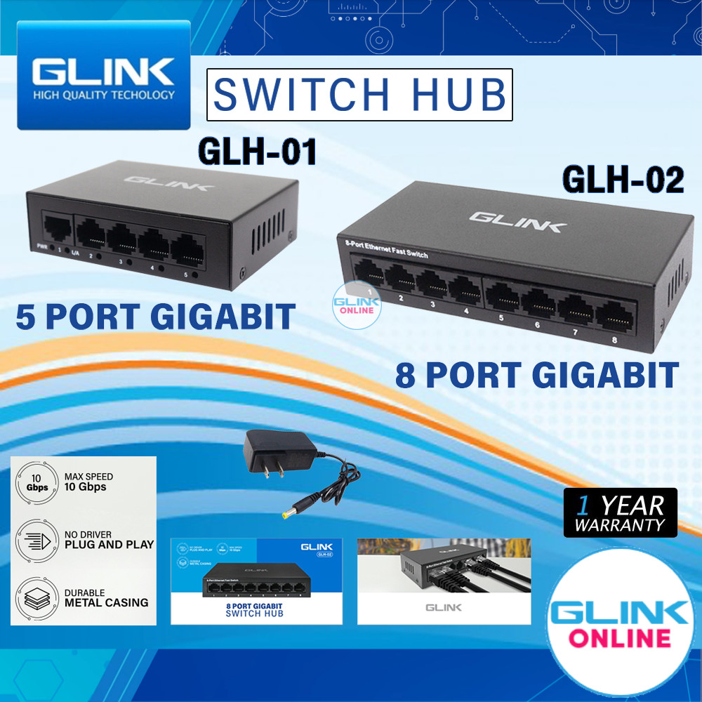 ✅มาตรฐาน GLINK GLH-01 / GLH-02 Gigabit Switch Hub 5Port / 8Port 10/100/1000Mbps สวิตช์ฮับ แลน LAN