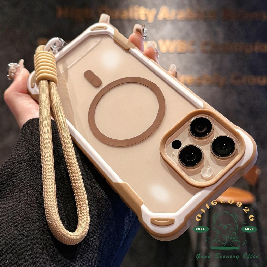 Lanyard Caseanti drop อะคริลิคแม่เหล็กเคสโทรศัพท์ iphone16 Pro Max 15 14 13 12 11 เคสสําหรับ iPhone case นิ่ม TPU กันกระแทก