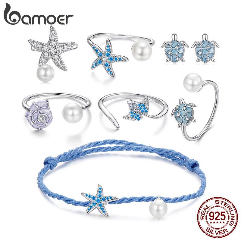 BAMOER บามอส 925เงินสเตอร์ลิงแหวนปรับทะเลเต่าปลาดาวประณีตแฟชั่นเครื่องประดับของขวัญผู้หญิง