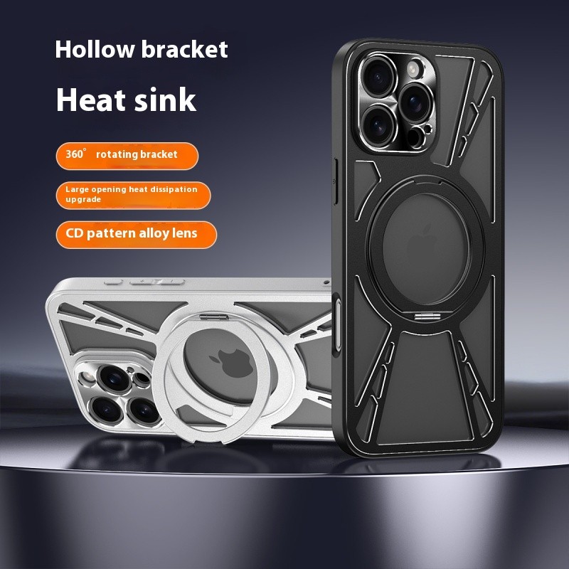 360 °   ขาตั้งแม่เหล็กหมุนได้ วงแหวนโลหะระบายความร้อนแบบกลวง สำหรับ iPhone 16 Pro Max 15 14 13 12 11 Pro Max บาง ชาร์จไร้สาย กันกระแทก
