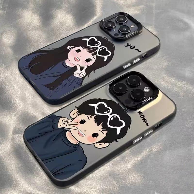 คู่รักแว่นกันแดดเด็กชายผู้หญิงเข้ากันได้เคสไอโฟน 13 11 17 16 7Plus 15 12 14 Pro Max XR X XS Max 16 7 14 8 Plus เคส