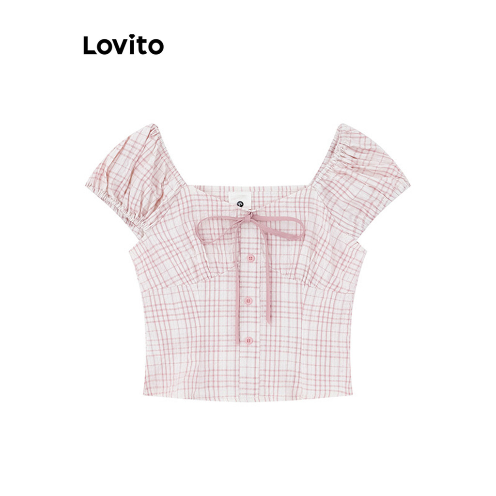 Lovito เสื้อเบลาส์ทรงเรขาคณิตสำหรับผู้หญิง LNE77118