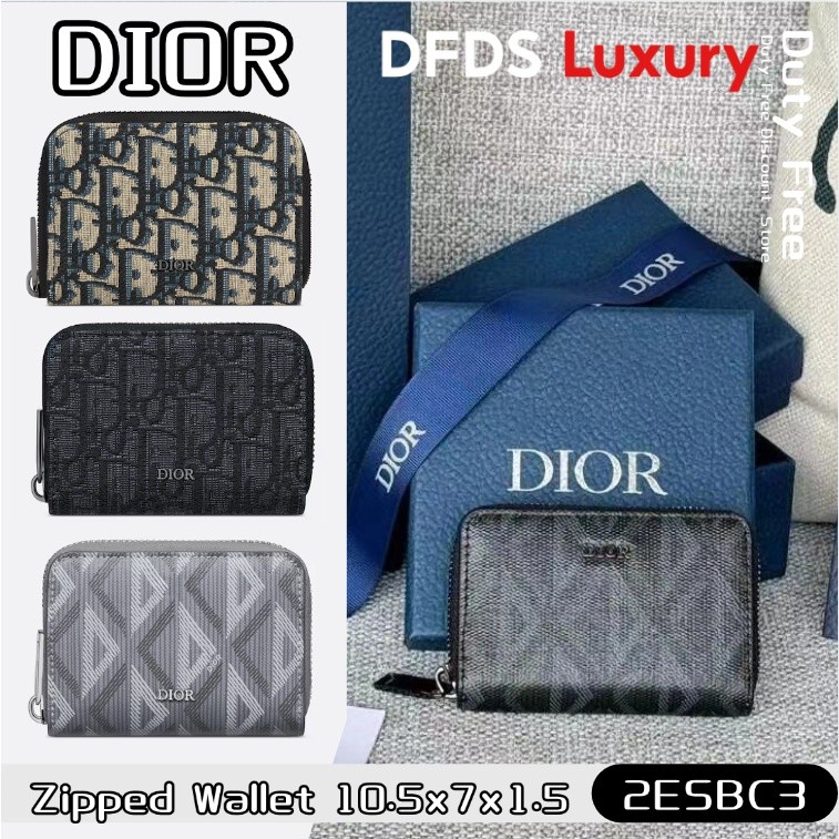 ดิออร์ Dior Men'S Zipper Wallet กระเป๋าสตางค์✨กระเป๋าใส่บัตรผู้ชายมีซิป/กระเป๋าใส่เหรียญ 2ESBC3