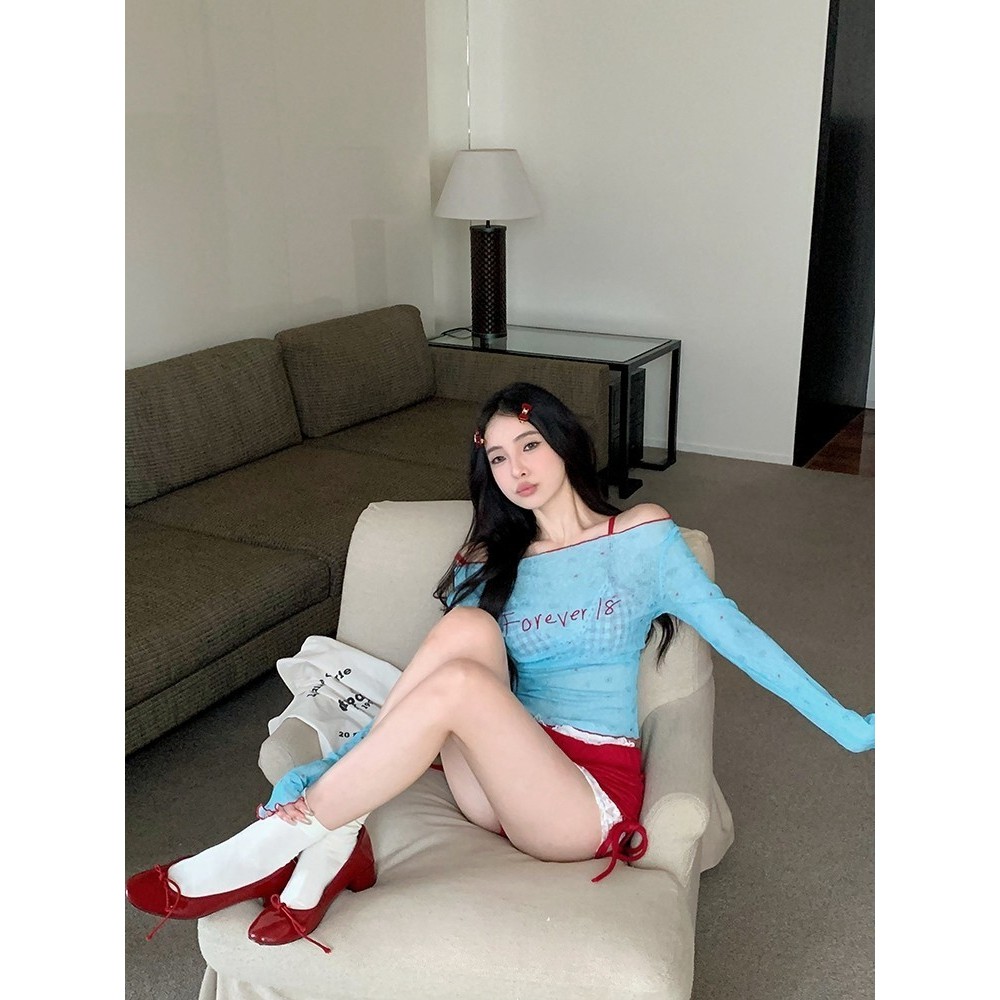 JJ Shop​💜​พร้อมส่ง เสื้อแขนยาวซีทรู /สายเดี่ยวบรา มินิมอลสไตล์ สีสดใส ใส่สบายซับเมอร์ 