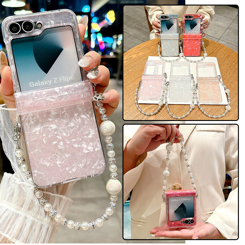 SAMSUNG น่ารักสีสันglitter Conchเปลือกรูปแบบเคสโทรศัพท์Samsung Galaxy Z Flip 7 Z Flip 6 Z Flip 5 Z F