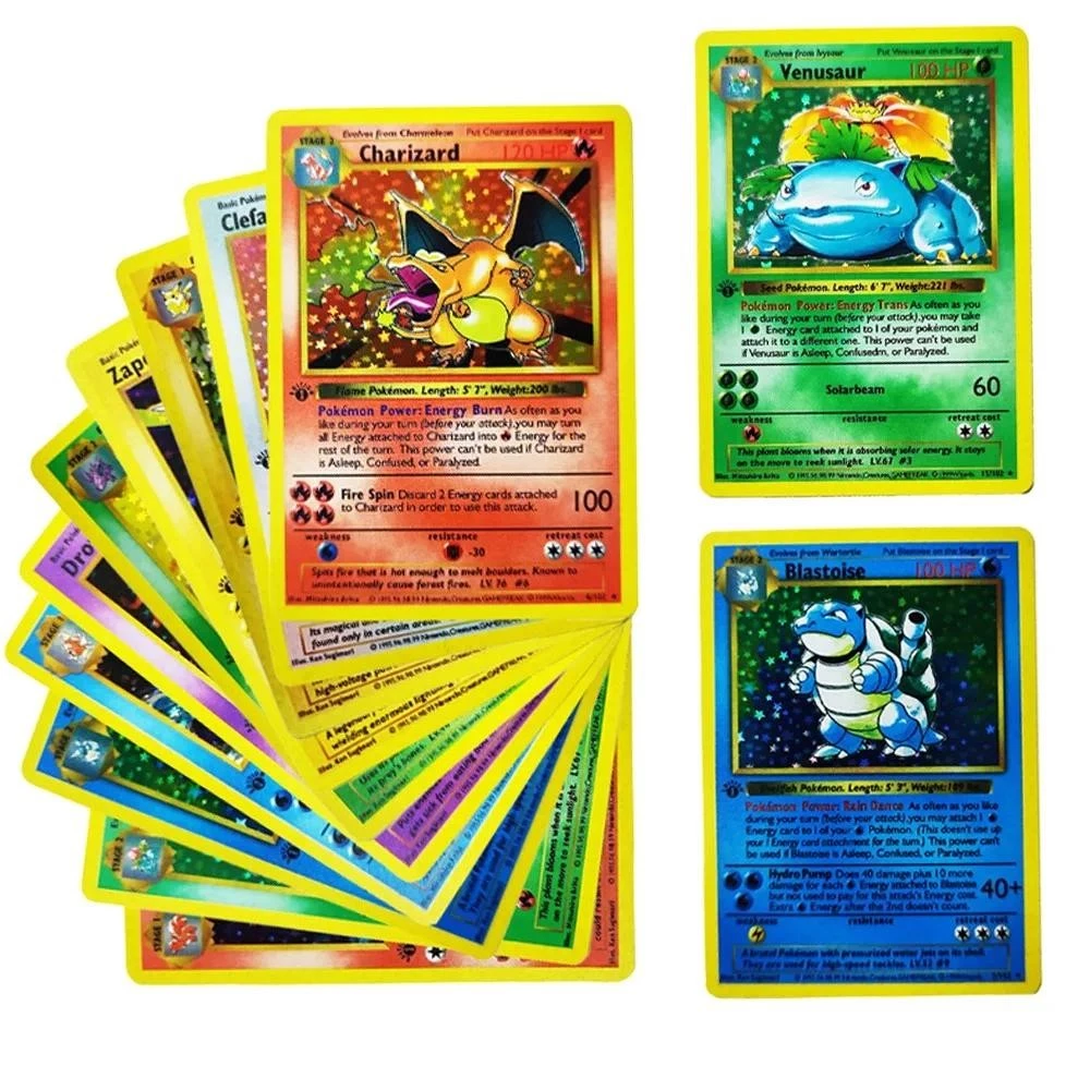 Pokemon Collection การ์ด 1996 1st Edition แฟลชการ์ด Charizard Blastoise เกม DIY PTCG เกมอะนิเมะ Self Made การ์ดของเล่น