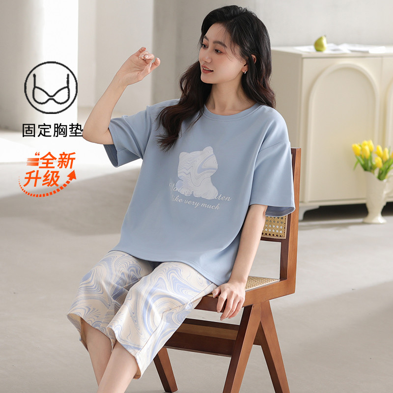 เบาะชุดนอนผู้หญิงชุดนอนผ้าฝ้ายชุดแขนสั้น3/4ความยาวฤดูร้อนเลดี้ชุดนอนผู้หญิงการ์ตูนน่ารักสวมใส่ - รูปที่ 6