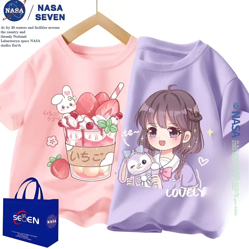 Nasa 2025 สไตล์ใหม่!เด็กเสื้อผ้าฤดูร้อนแขนสั้นสาวสไตล์ใหม่สบายๆสาวฤดูร้อนขนาดกลางขนาดใหญ่เด็ก