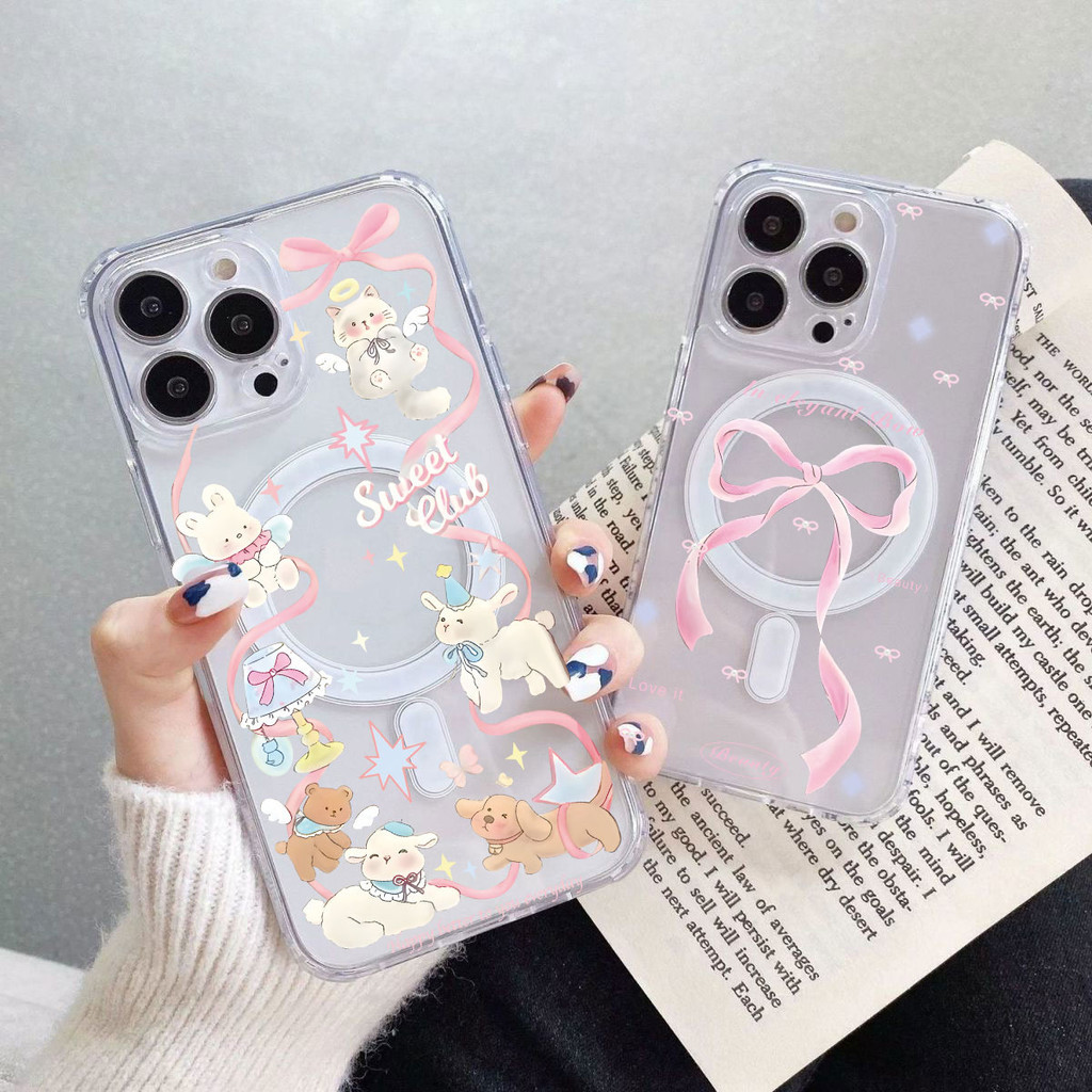 Case แม่เหล็ก เคสใส ชาร์จไร้สาย สำหรับ iPhone 15 14 13 12 11 Pro Plus Max 7Plus XR X XS MAX SE 7 8 เคส ลายการ์ตูน น่ารัก