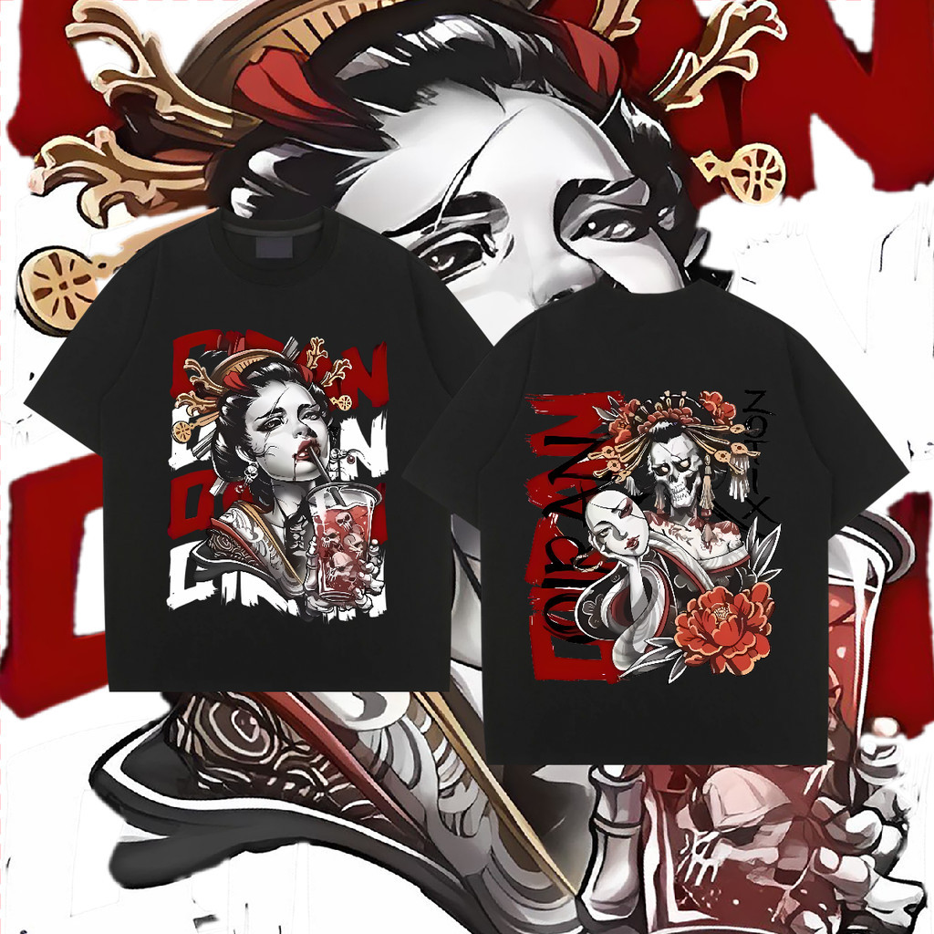 ญี่ปุ่น เกอิชา เสื้อยืด หลวม วิทยาลัย นักเรียน ทุกวัน แต่งตัว & แมตช์ เป็นกลาง สไตล์ถนน
