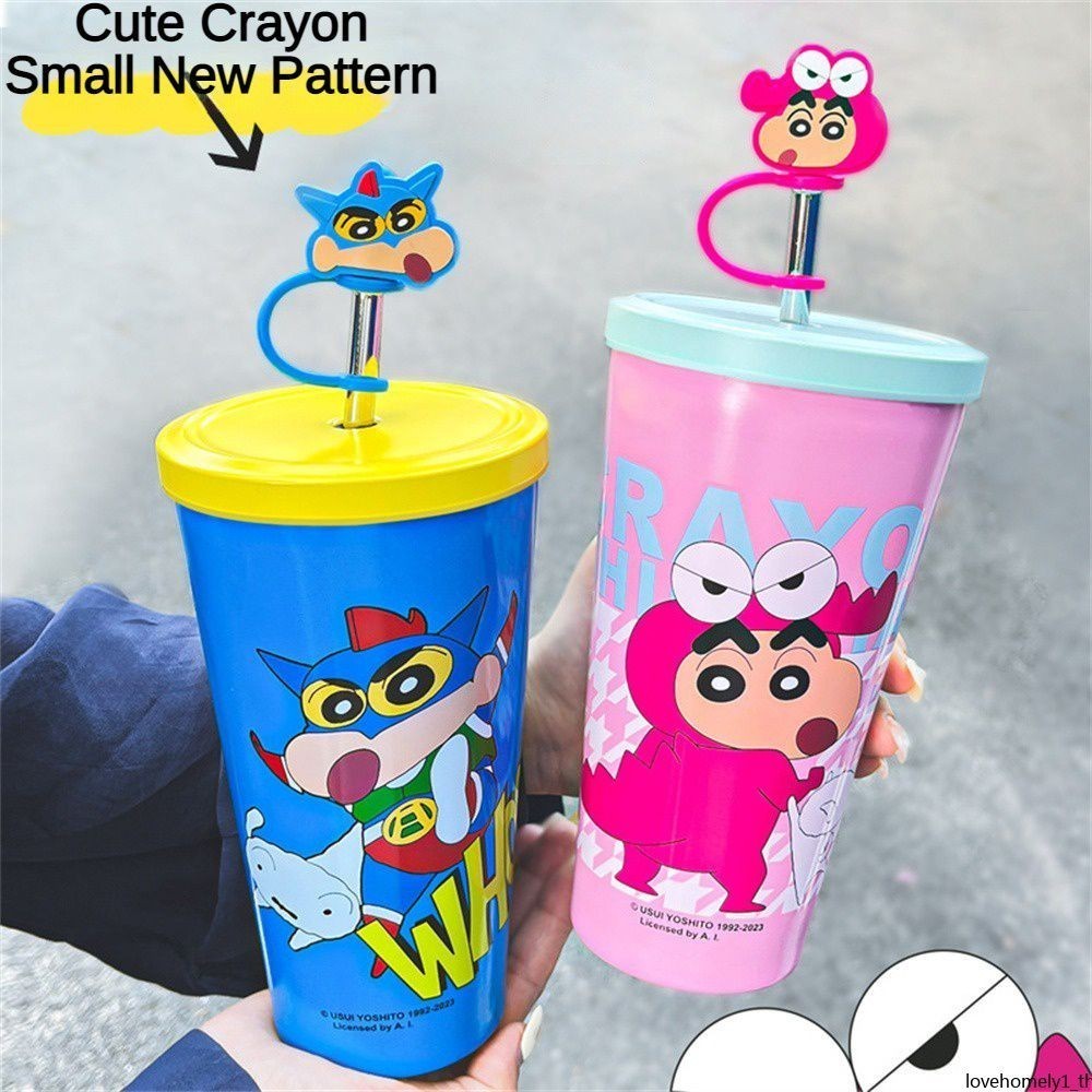 แก้วกาแฟสเตนเลส 304 มีฉนวนกันความร้อน ลายการ์ตูนชินจังน่ารัก พร้อมหลอดดูด พกพาง่าย ความจุเยอะ 600 มล. สําหรับเด็ก