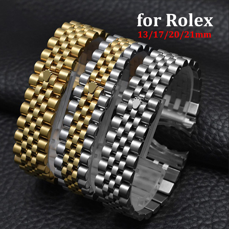 สายนาฬิกาข้อมือสเตนเลส 13 มม. 17 มม. 20 มม. 21 มม. สําหรับ Rolex Band Solid Curved End Metal Bracelet Jubilee Luxury Women Men Business Wristband
