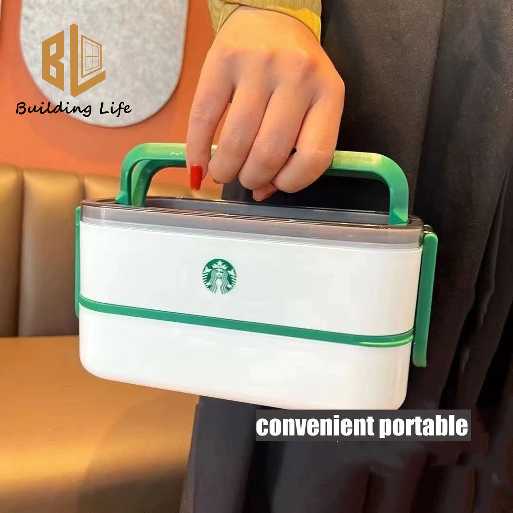 Starbucks กล่องอาหารกลางวัน สเตนเลส 304 สองชั้น ความจุเยอะ 1400 มล. น้ําหนักเบา เก็บความร้อนได้นาน สําหรับพนักงานออฟฟิศ