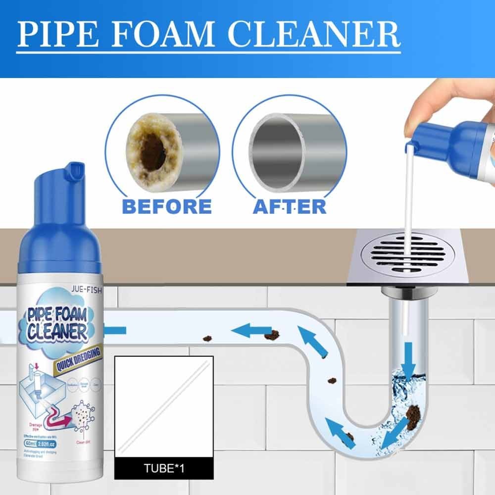 2Pcs/60ml Household Drain Foam Cleaner 60ml Foam Pipe Dredge Deodorant with Tube Drain Dirt Clogs Remover for Kitchen Bathtub Toilet Drain