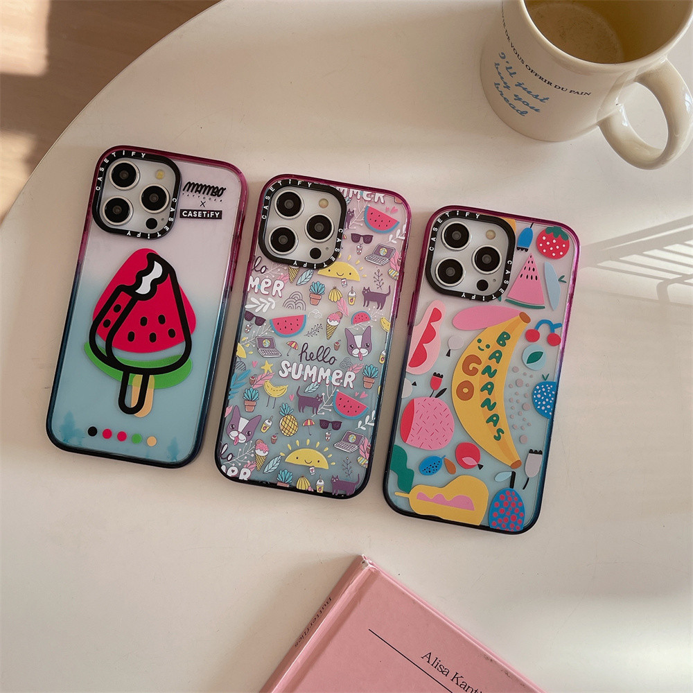 Casetifg เคสโทรศัพท์มือถือ ซิลิโคนแข็ง กันกระแทก ลายไอศกรีม ไล่โทนสี พร้อมกล่อง แฟชั่นฤดูร้อน สําหรับ iPhone 15 11 12 13 14 Pro Max 14 15 Plus