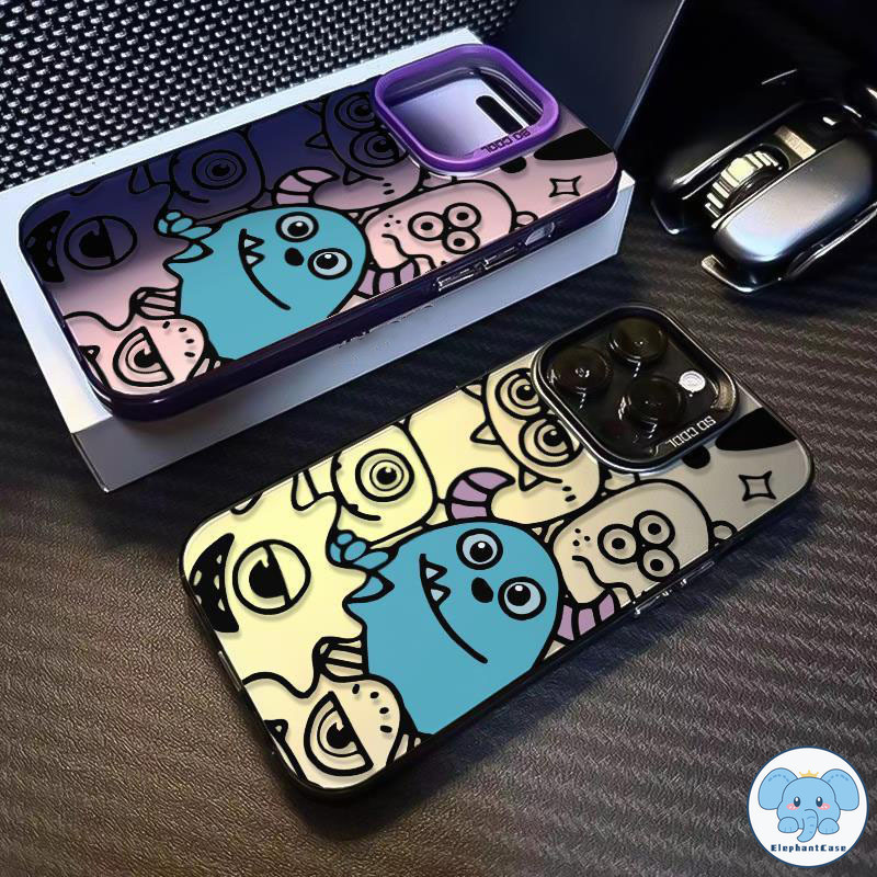 Toy Story น่ารักการ์ตูนมอนสเตอร์ขนาดเล็กหรูหราชุบโลหะฝาครอบเลนส์ iPhone 15 XR 11 14 13 12 Pro Max 8 7 Plus X XS Max SE