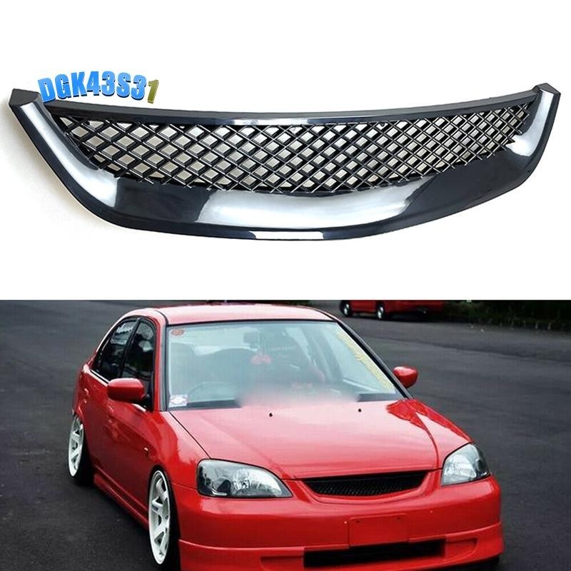 【dgk43s31】กระจังหน้าเครื่องยนต์ สีดํามันวาว สําหรับ Honda Civic JDM Type R 2001-2003 2DR 4DR EM ES