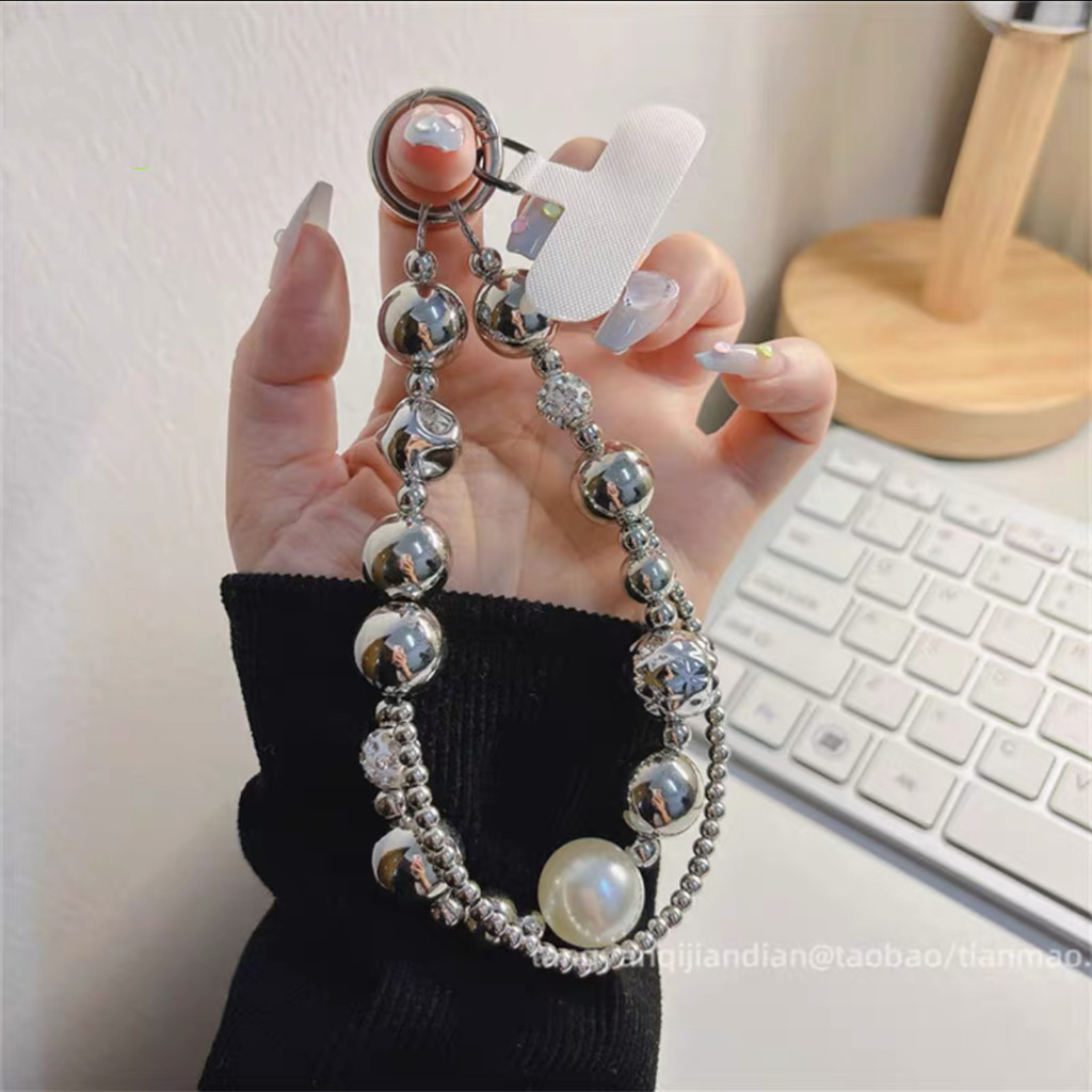 หรูหรา คามิเลีย คริสตัล ลูกปัด แบบพกพา โซ่ข้อมือ สายคล้อง คลิปโทรศัพท์มือถือ พวงกุญแจ กระเป๋า จี้