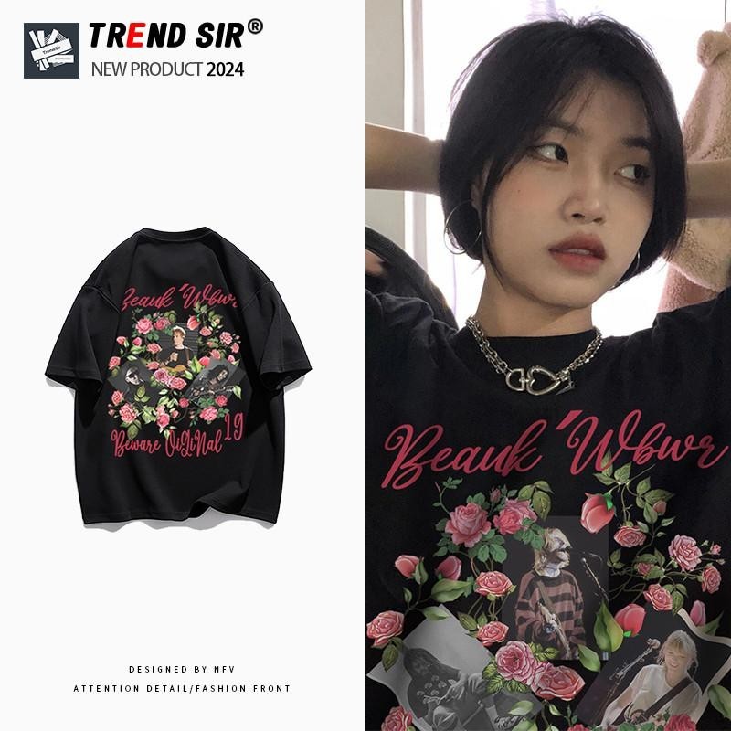 2024 TrendSirพร้อมส่งเสื้อยืดผ้าคอตตอน alphabettshirt สีสดใส ดอกไม้สดใส s-5xl