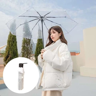 ร่มใส พับได้ ร่มพับ 3 ตอน กว้างมาก 98 ซม. ร่มใสพับเก็บได้ ขอบสีขาว ร่มกันฝน ร่มพกพา Folding Umbrella