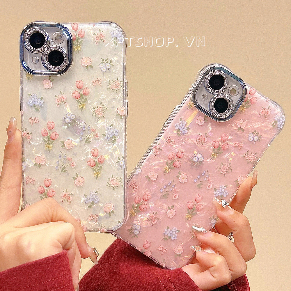 ทิวลิปเชลล์รูปแบบเคสโทรศัพท์สําหรับ ไอโฟน 17 มือโปร สูงสุด 17 อากาศ 16 บวก 15 14 13 12 ครอบคลุมเต็มรูปแบบกันกระแทกสี่มุมป้องกันการตกปกอ