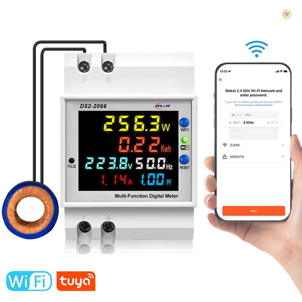 Tuya WiFi Home จอแสดงผลดิจิตอลอัจฉริยะมิเตอร ์ ไฟฟ ้ า DIN-Rail แรงดันไฟฟ ้ าและ Current Meter Multi-function Power Factor ความถี ่ Metering เมตร Power Failure Memory Func