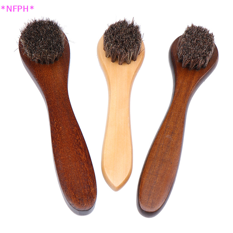 Nfph > 1PC รองเท ้ า Boot Polish Shine ทําความสะอาดกําจัดฝุ ่ นทนทานแปรงรองเท ้ ายาวไม ้ Handle Bristle Horse แปรงผมใหม ่