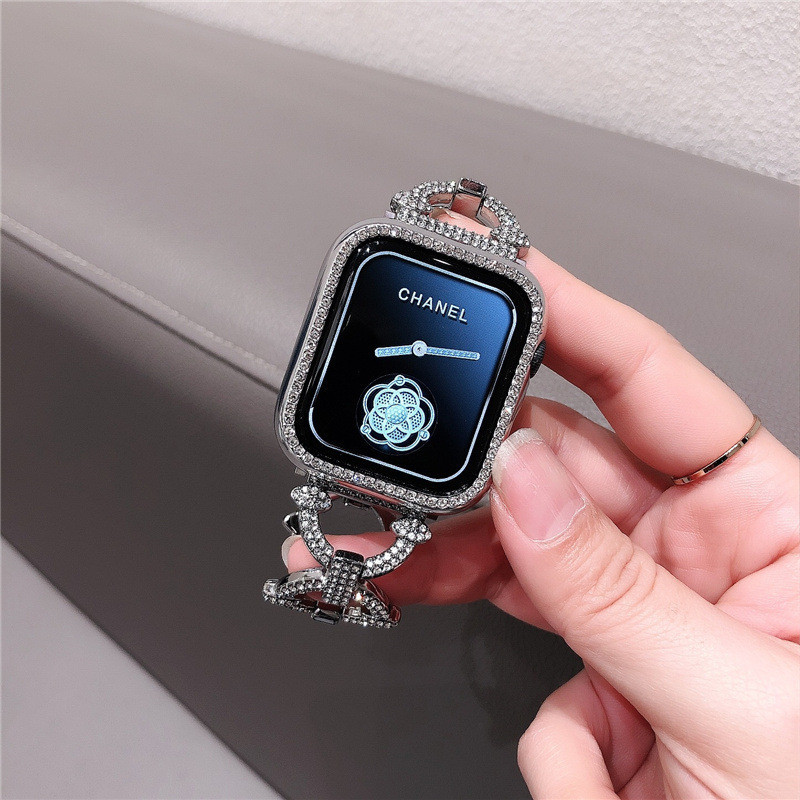 เหมาะสําหรับ iwatch7 สาย Apple Watch applewatch6/5/4/3/2 Generation แหวนโลหะ Diamond-Studded สายรัดข ้ อมือหญิง