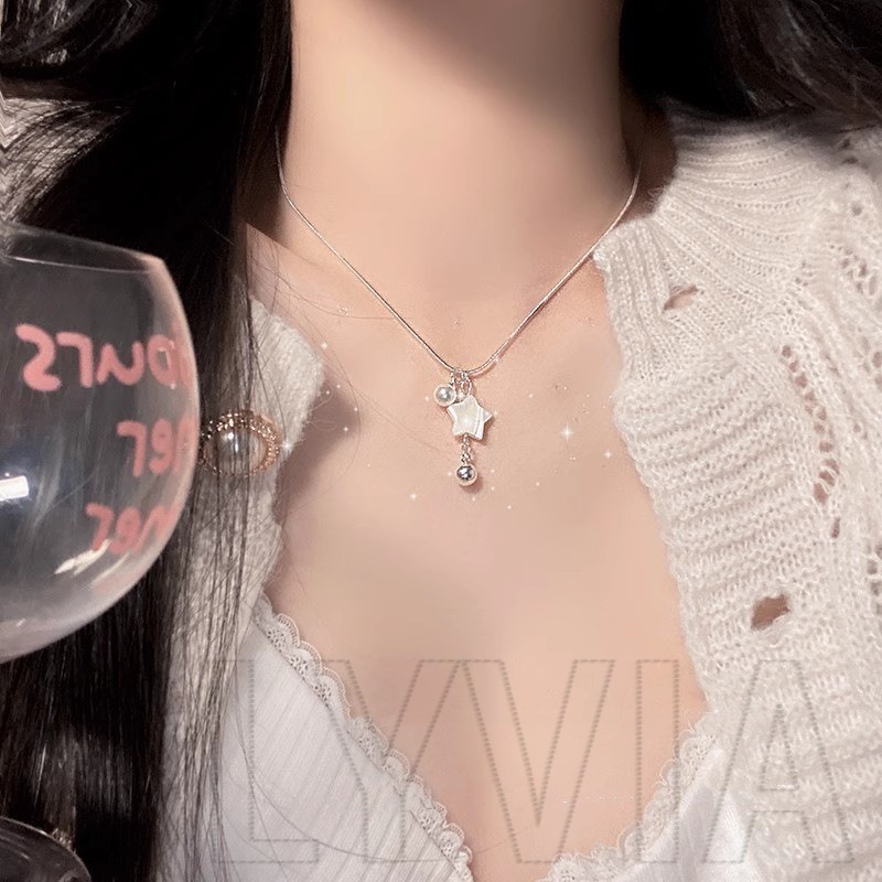 สร ้ อยคอจี ้ ดาวเปลือกหอยสีขาว - Y2k, Sweet, อเนกประสงค ์ - สร ้ อยคอกระดูกไหปลาร ้ า - เครื ่ องปร