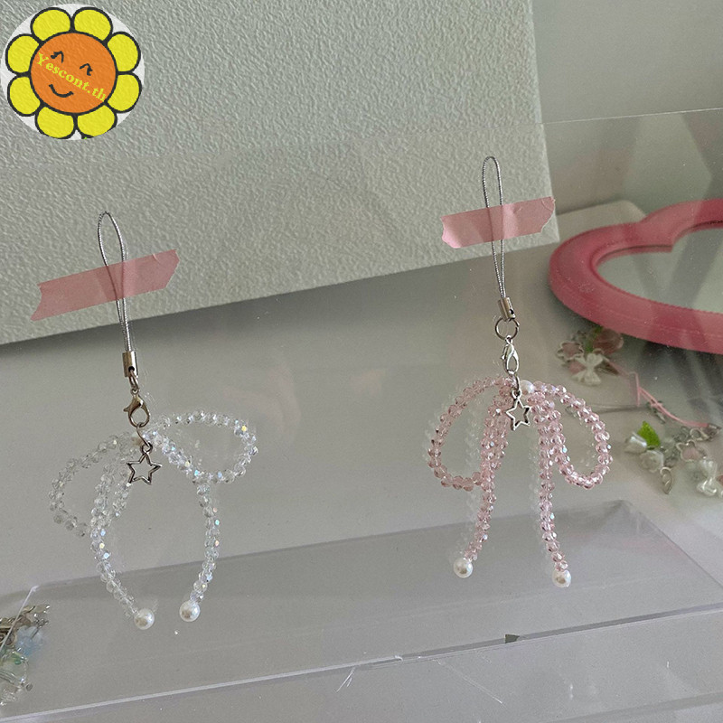 Yescont คริสตัลหวาน Bowknot โทรศัพท ์ เชือกเส ้ นเล ็ กลูกปัดโทรศัพท ์ มือถือสําหรับสาว Y2K ความงามโทรศัพท ์ มือถืออุปกรณ ์ เสริม TH