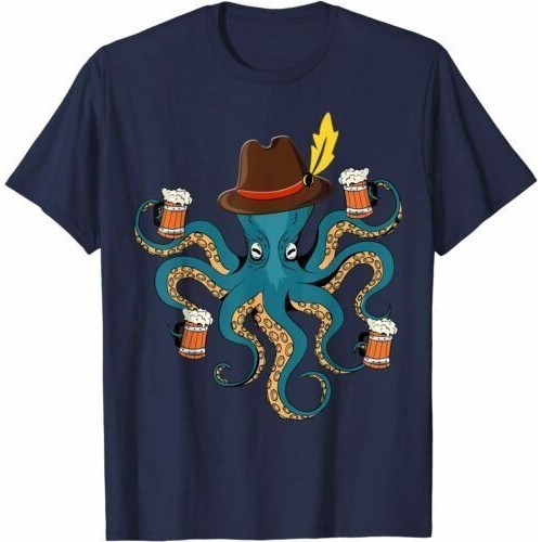 ตลก Oktoberfest Octopus With Beer German Hat - เสื้อยืด Oktoberfest ตลก