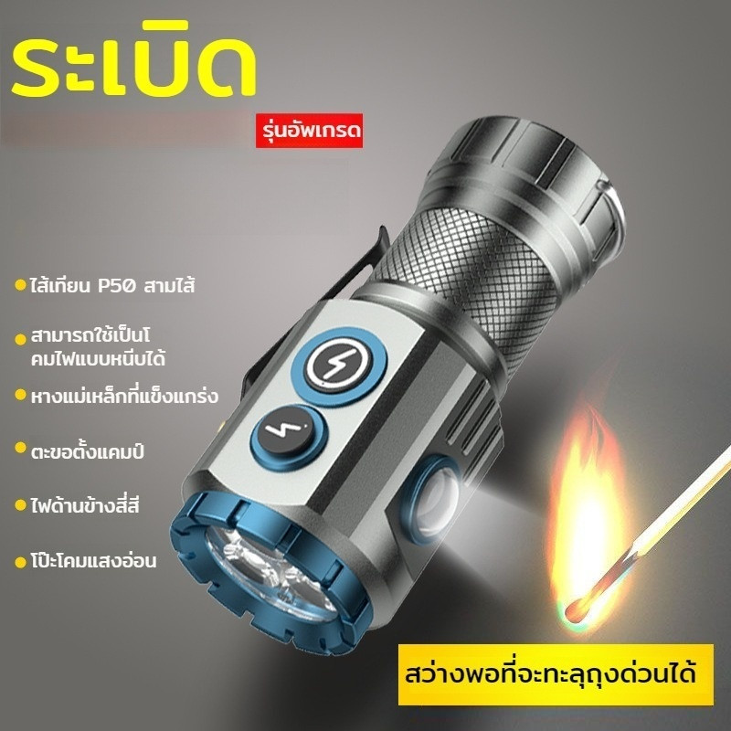【HOT SALE】【​พลังงานสูง ไฟฉาย Led ชาร์จยูเอสบี】ไฟฉายระยะไกลแสงที่แข็งแกร่ง คบเพลิงอันทรงพลัง กลางแจ้ง มัลติฟังก์ชั่น สว่างมาก