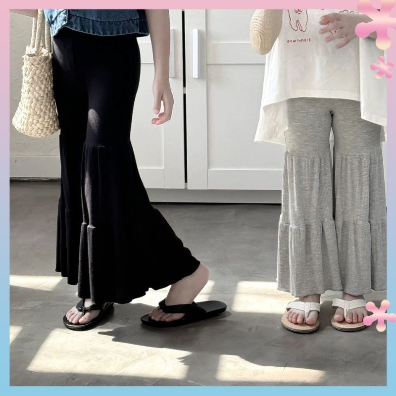 24Summer Versatile New Girls Flared Pants Children's Fashionable Pants Thin High Elastic Casual Cropped Pants Outer Wear
