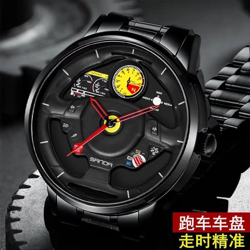 Ferrari Sports Car นาฬิกาผู ้ ชาย 3D พวงมาลัยกันน ้ ํา Hollow Quartz Watch