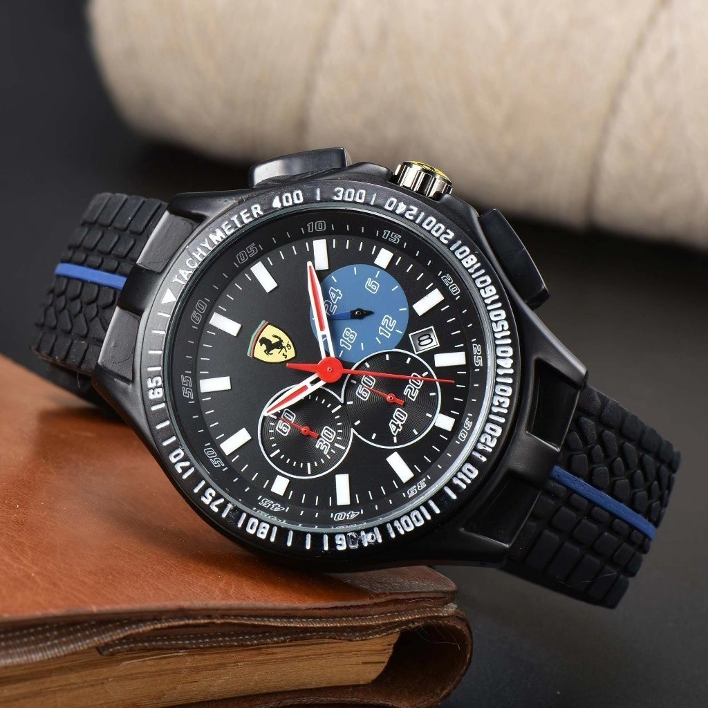 Ferrari Ferrari Design Dial Date Display Stainless Steel Case Rubber Strap Men 's Watch Rui Watch ys