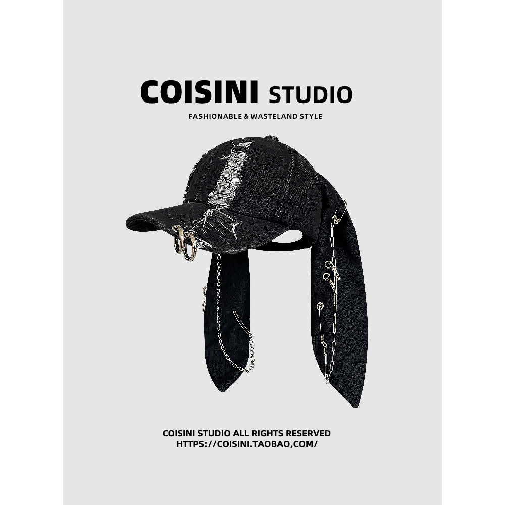 Designer y2k Wasteland สไตล ์ กระต ่ ายหู Denim Ripped เบสบอลหมวกหญิง Dark Unique Street Cap