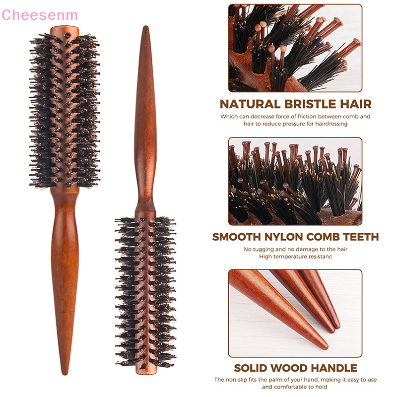 Cheesenm Anti Static ไม ้ Boar Bristle ผมรอบแปรง Hairdresser จัดแต ่ งทรงผมเครื ่ องมือ Teasing แปรงสําหรับผมหยิกหวีผม TH