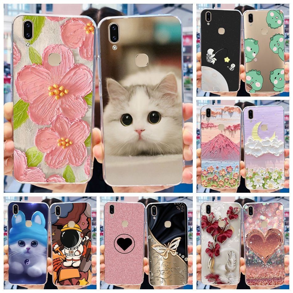 Vivo V9 V 9 Youth Y85 Z1i Z1 Lite 1851 1723 1726 1727 ดอกไม้น่ารักแมวทาสีซิลิโคนอ่อนนุ่ม TPU เคสโทรศัพท์
