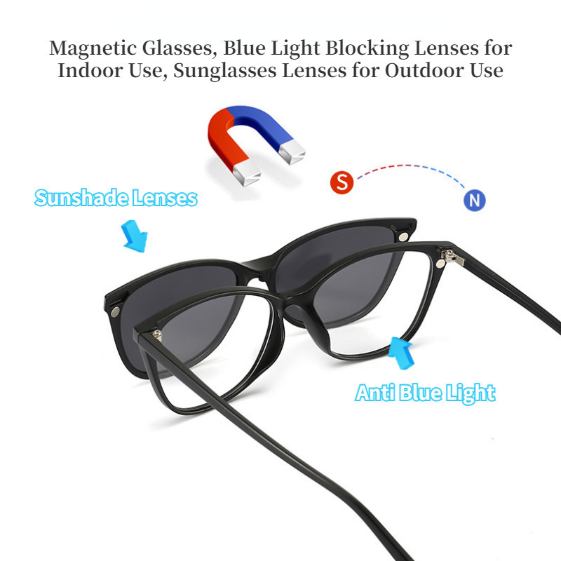 JIUERBA เลนส์แขนแม่เหล็กคลาสสิก, แว่นกันแดดโพลาไรซ์, แว่นตาขับรถรูปไข่สําหรับผู้ชายและผู้หญิงที่ทันสมัยพร้อมคลิปแม่เหล็ก 5 คลิป - รูปที่ 2