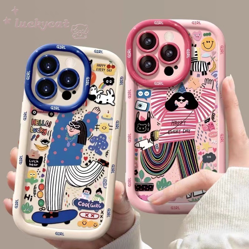 Iphone 15 14 13 12 11 Pro Max X Xr Xs Max 7 8 Plusเคสโทรศัพท์การ์ตูนพลังงานมีความสุขสนุกสาวฝาครอบโทรศัพท์นุ่ม