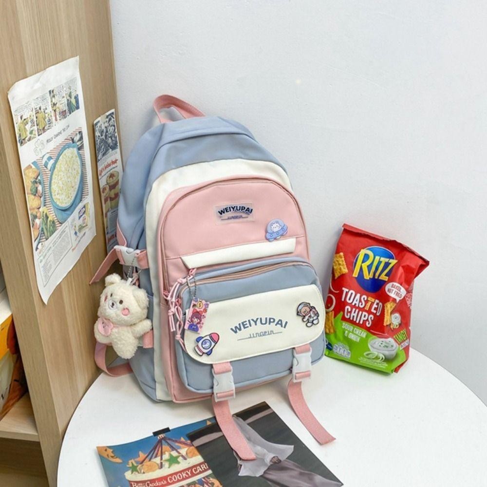 Jeremy1 กระเป๋านักเรียนนักเรียน, Ins Multi Pockets กระเป๋าสะพายเด็กผู้หญิง,แบบพกพาความจุขนาดใหญ่ Candy Color Bear กระเป๋าเป้โรงเรียนมัธยมสาว