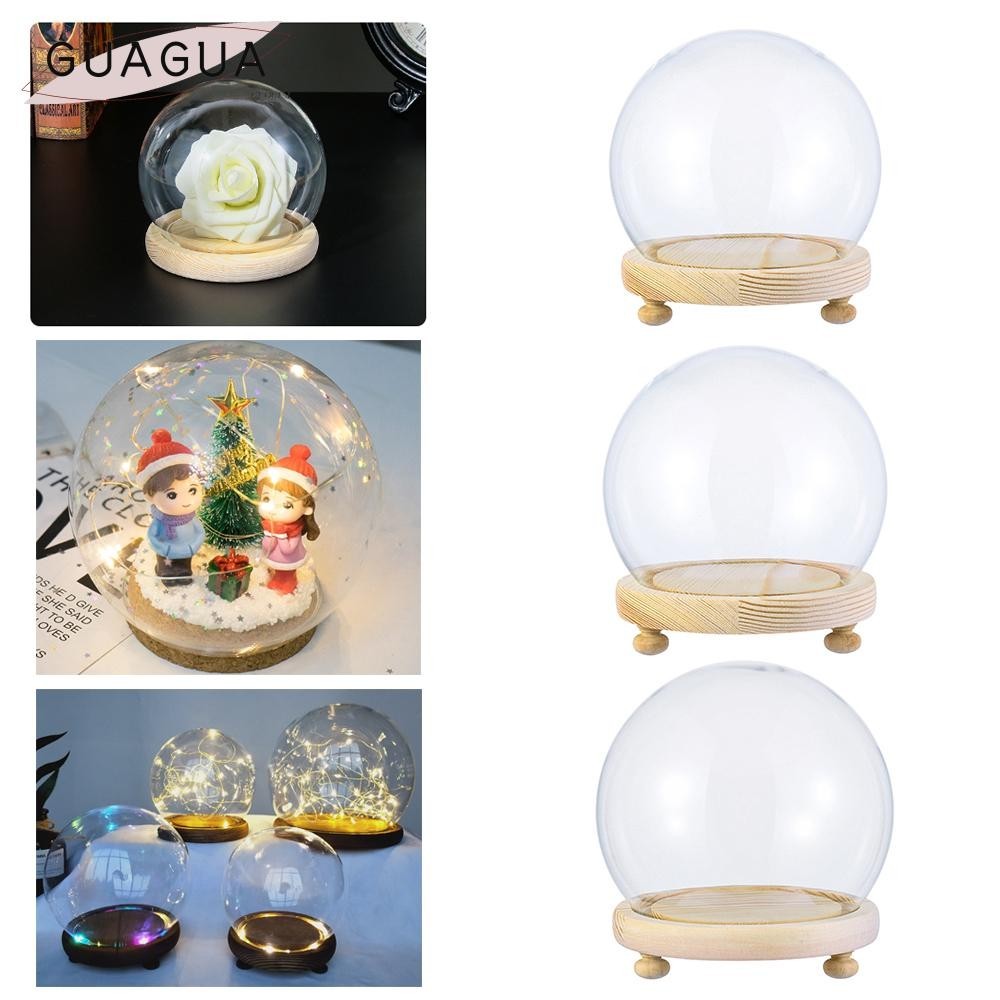Guogua แก ้ ว cloche Fairy ไฟ Terrarium โต ๊ ะทรงกลม Terrarium ขวดใส Jar ฐานไม ้