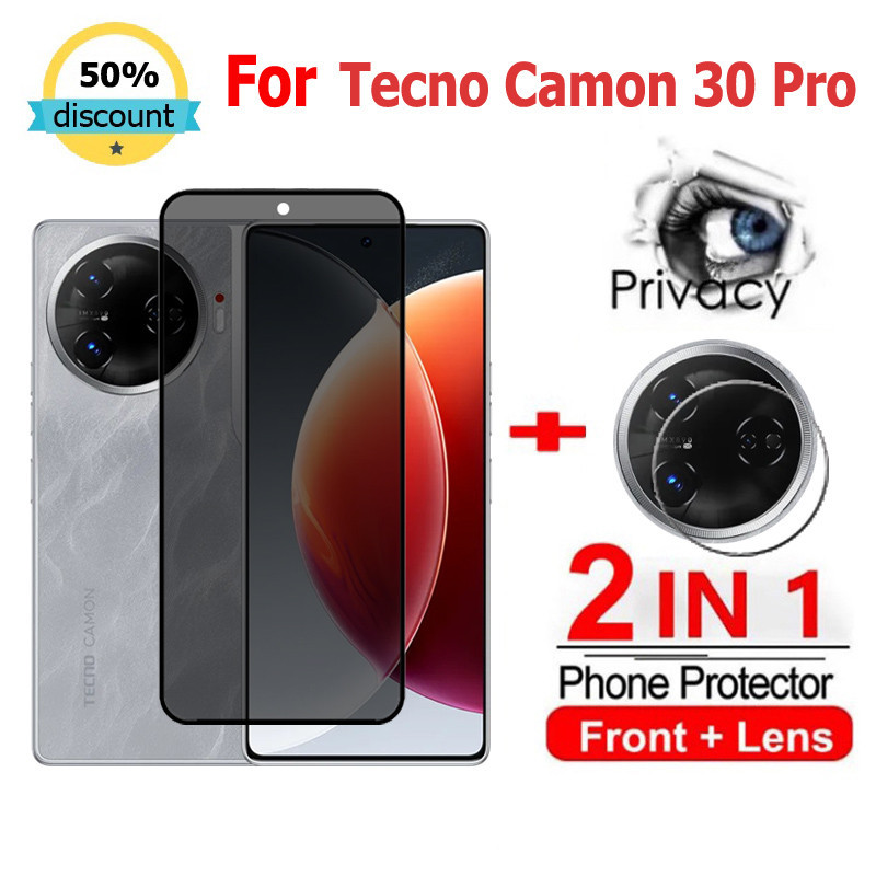 2 in 1 ฟิล์ม Tecno Camon 30 Pro ฟิล์มกระจกนิรภัยกันรอยหน้าจอ กันแอบมอง เพื่อความเป็นส่วนตัว สําหรับ Tecno Pova 6 Neo 4 5 Spark 20 Pro Plus 10C 20C 10 Camon 30 20 Pop 8 5G ฟิล์มกันรอย ฟิล์มกล้องr