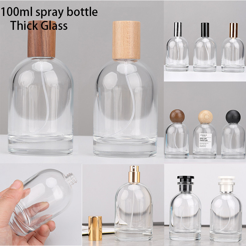 100ml น ้ ําหอมแก ้ วหนาขวดสเปรย ์ รีฟิลเปล ่ าแบบพกพาตัวอย ่ างเดินทางพร ้ อมฝาครอบไม ้