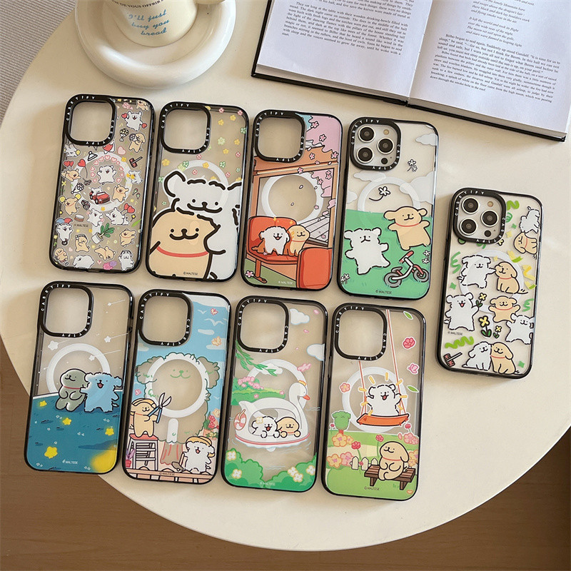Casetifymaltese Line Dogอะคริลิค Magnetic Attraction Casing สําหรับ iPhone 15 Pro Max 15 14 Plus 11 12 13 Side Letter Cover