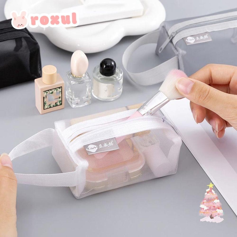 Roxul Square Mesh Storage Pouch, กระเป๋าใส่เหรียญซิปขนาดเล็กความจุขนาดใหญ่น้ําหนักเบา, Mini Wash Bag Breathable Cosmetic Bag